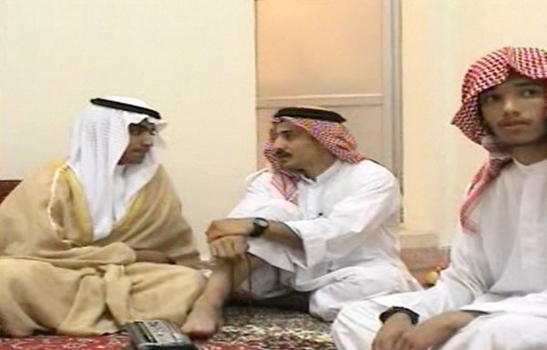 Hamza bin Laden (left), the son of late al-Qaeda leader Osama bin Laden, celebrates his wedding in Iran in a screenshot taken from a video released by the CIA November 1st.