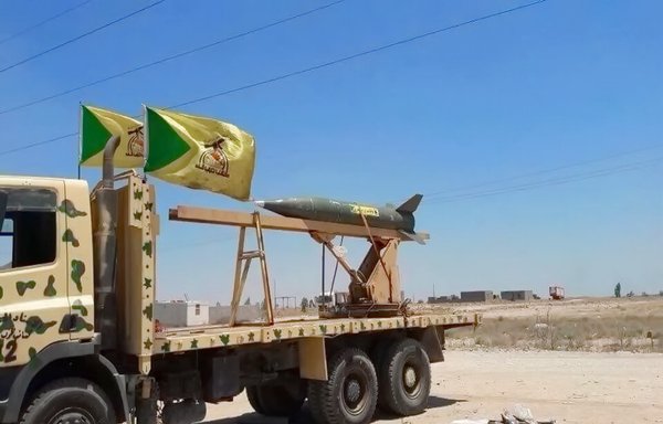 A missile is seen atop a military vehicle that belongs to the Iran-aligned Iraqi militia Kataib Hizbullah in an undated photo that was circulated online.
