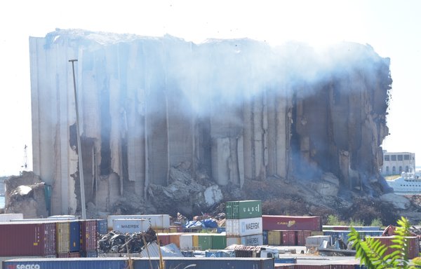 On July 8, almost two years after the Beirut port explosions, fire broke out in what remained of the wheat silos. [Ziad Hatem/Al-Mashareq]