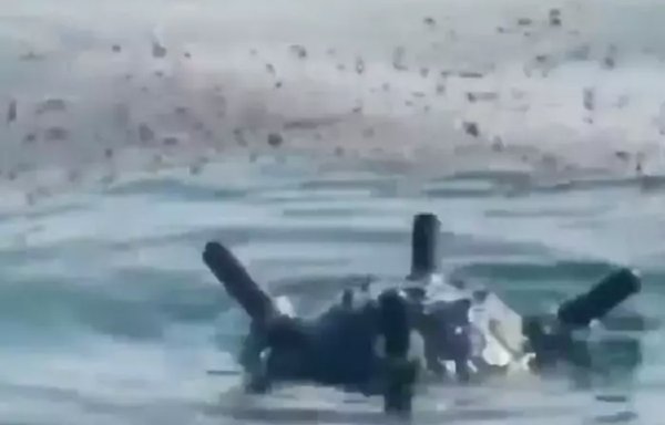 A sea mine reportedly placed by the Houthis floats in the Red Sea in a screenshot from a video posted by a Saudi Twitter account on November 24, 2020.